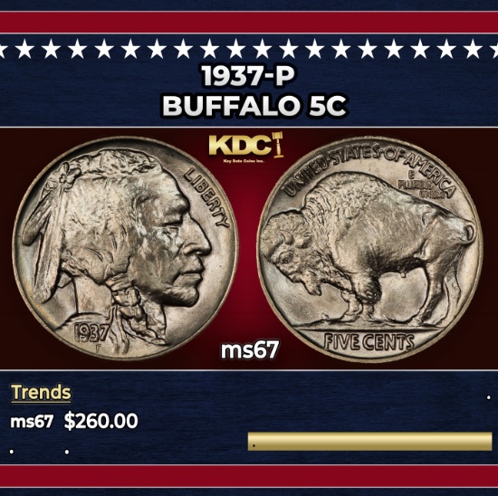 1937-p Buffalo Nickel 5c ms67 SEGS