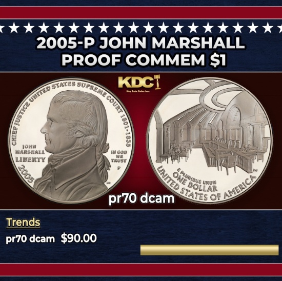 2005-P John Marshall Proof Modern Commem Dollar $1 pr70 dcam SEGS