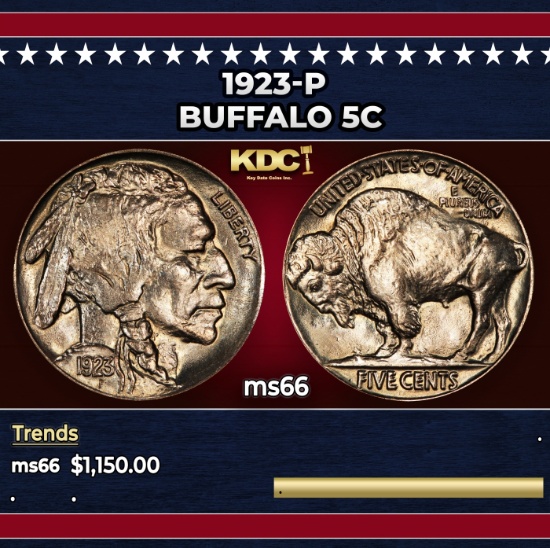 1923-p Buffalo Nickel 5c ms66 SEGS