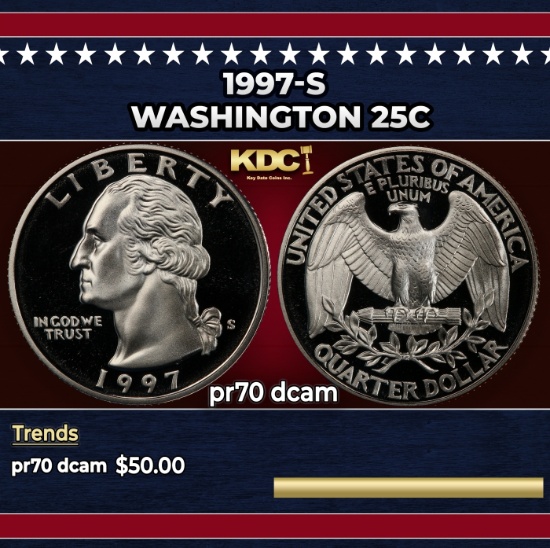 1997-s Proof Washington Quarter 25c pr70 dcam SEGS