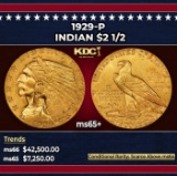1929-p Gold Indian Quarter Eagle $2 1/2 ms65+ SEGS