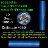BU Shotgun Jefferson 5c roll, 1987-d 40 pcs Bank $2 Nickel Wrapper