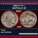 1913-p Ty I Buffalo Nickel 5c ms67 SEGS