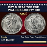 1937-d Walking Liberty Half Dollar Near Top Pop 50c ms67 SEGS