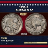 1935-p Buffalo Nickel 5c Grades ms65