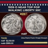 1939-d Walking Liberty Half Dollar Near Top Pop 50c ms67 SEGS