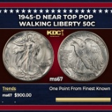 1945-d Walking Liberty Half Dollar Near Top Pop 50c ms67 SEGS
