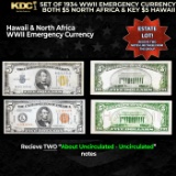 Set of 1934 WWII Emergency Currency Both $5 North Africa & KEY $5 Hawaii Grades AU/CU