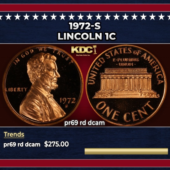1972-s Proof Lincoln Cent 1c pr69 rd dcam SEGS