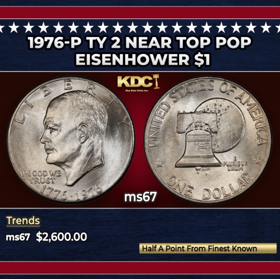 1976-p Ty 2 Eisenhower Dollar Near Top Pop $1 ms67 SEGS