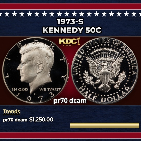 1973-s Proof Kennedy Half Dollar 50c pr70 dcam SEGS