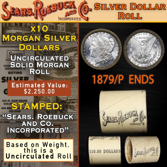 O- RARE SEARS Silver Morgan Dollar $1 Roll 10 Coin 1879/'O' Rev Ends
