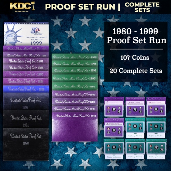1980-1999 Proof Set Run 107 Coins 20 Complete Sets