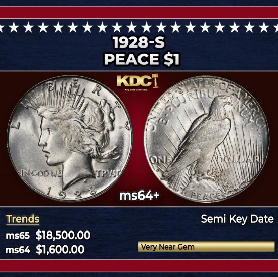 1928-s Peace Dollar $1 ms64+ SEGS