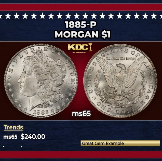 1885-p Morgan Dollar $1 Grades ms65