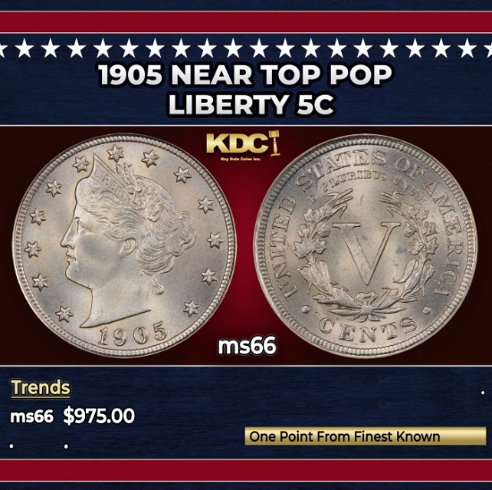 1905 Liberty Nickel Near Top Pop 5c ms66 SEGS