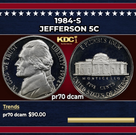 1984-s Proof Jefferson Nickel 5c pr70 dcam SEGS