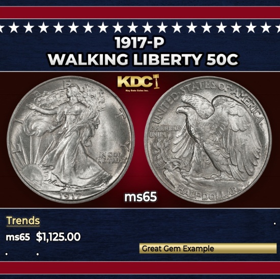 1917-p Walking Liberty Half Dollar 50c ms65 SEGS
