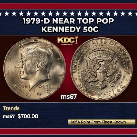 1979-d Kennedy Half Dollar Near Top Pop 50c ms67 SEGS