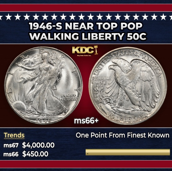 1946-s Walking Liberty Half Dollar Near Top Pop 50c ms66+ SEGS