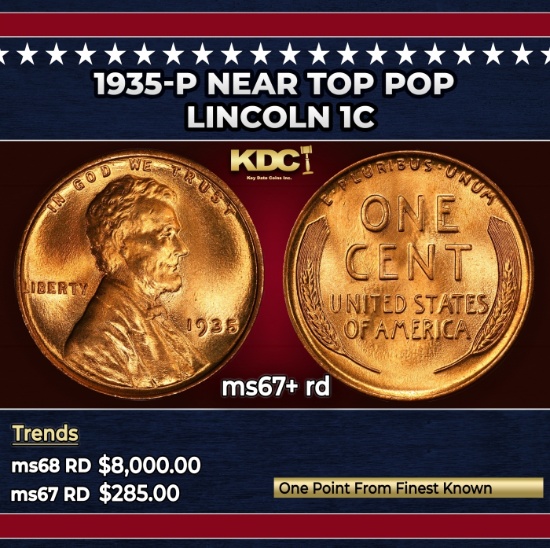 1935-p Lincoln Cent Near Top Pop 1c ms67+ rd SEGS