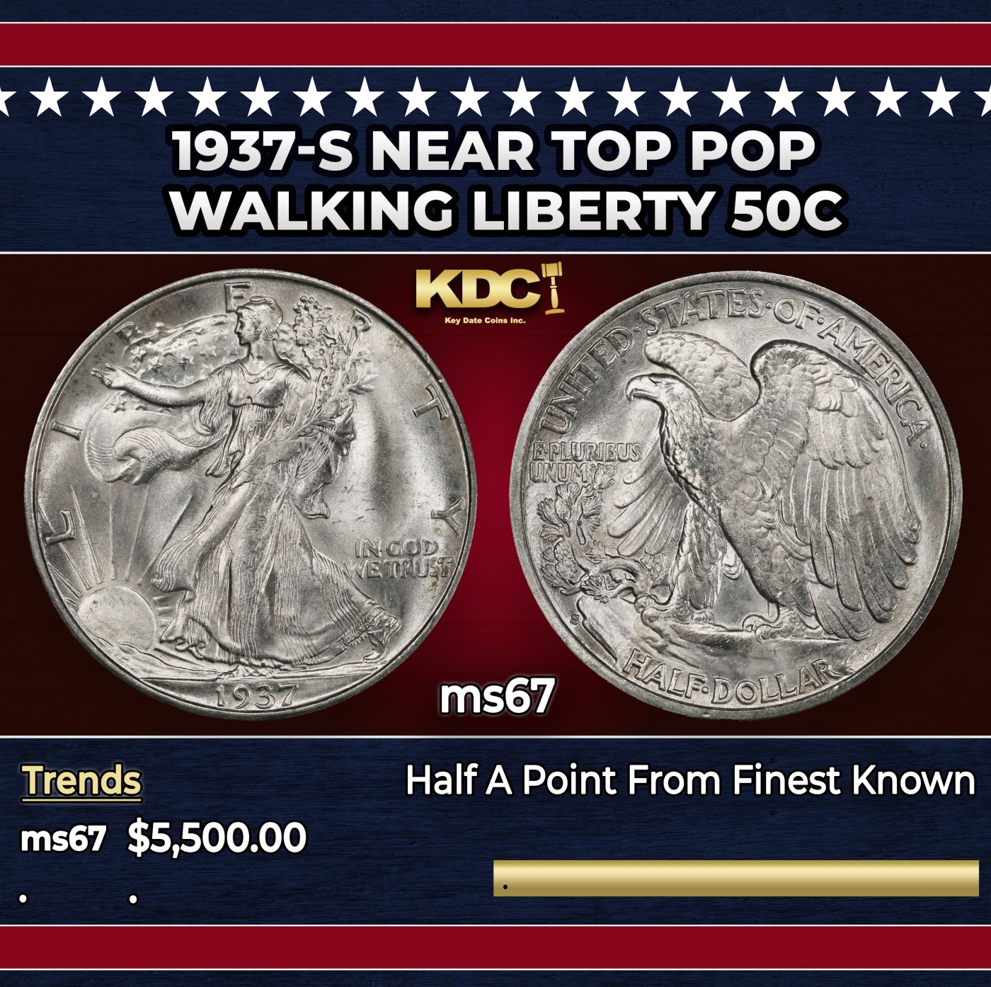 1937-s Walking Liberty Half Dollar Near Top Pop | Proxibid