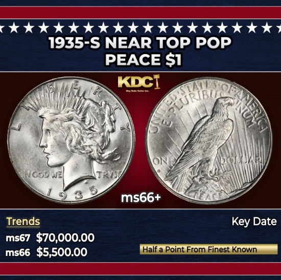 1935-s Peace Dollar Near Top Pop $1 ms66+ SEGS