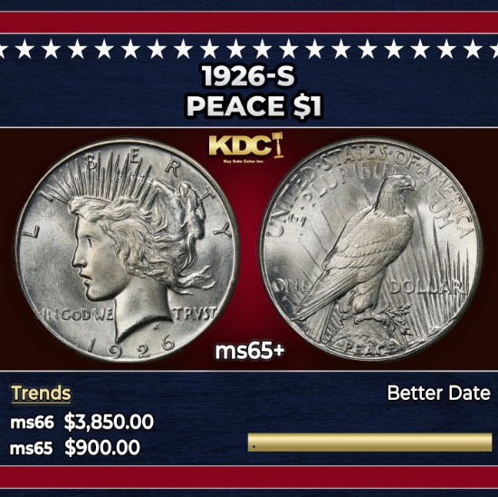 1926-s Peace Dollar $1 ms65+ SEGS