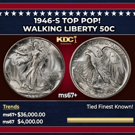 1946-s Walking Liberty Half Dollar TOP POP! 50c ms67+ SEGS
