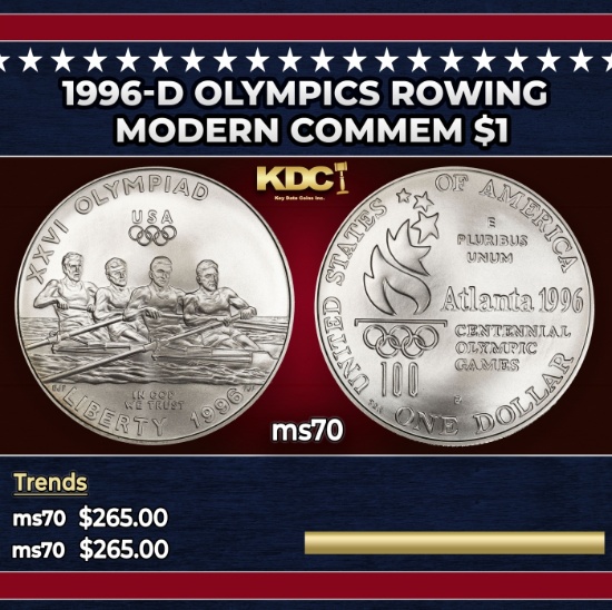 1996-d Olympics Rowing Modern Commem Dollar $1 ms70 SEGS