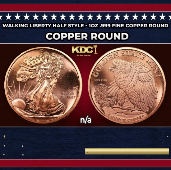 Walking Liberty Half Style - 1oz .999 Fine Copper Round