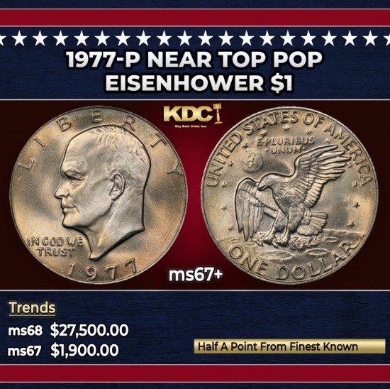 1977-p Eisenhower Dollar Near Top Pop $1 ms67+ SEGS