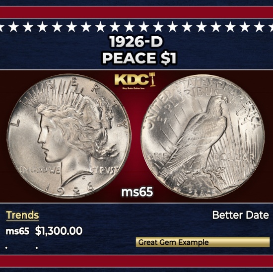 1926-d Peace Dollar $1 ms65 SEGS