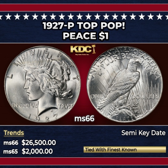 1927-p Peace Dollar TOP POP! $1 ms66 SEGS