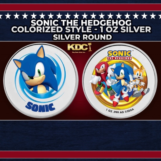 Sonic The Hedgehog Colorized Style - 1 oz Silver Round Round