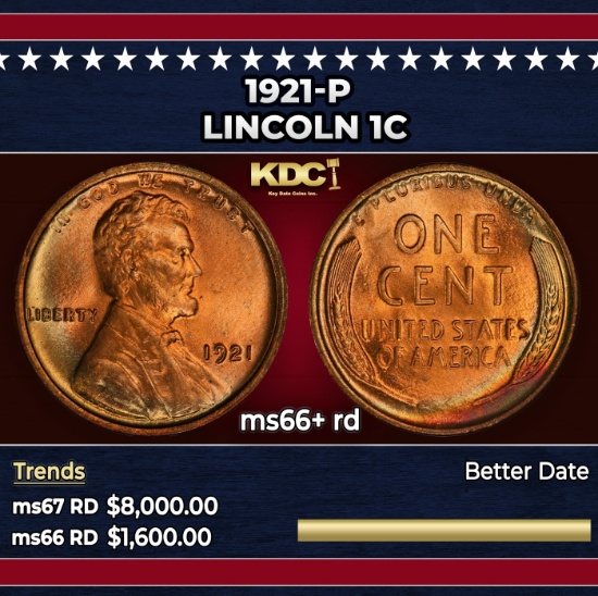 1921-p Lincoln Cent 1c ms66+ rd SEGS