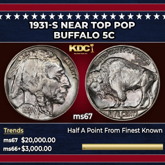 1931-s Buffalo Nickel Near Top Pop 5c ms67 SEGS