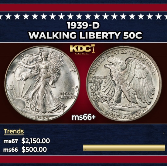 1939-d Walking Liberty Half Dollar 50c ms66+ SEGS