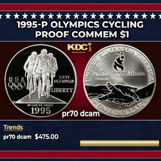1995-p Olympics Cycling Proof Modern Commem Dollar $1 pr70 dcam SEGS