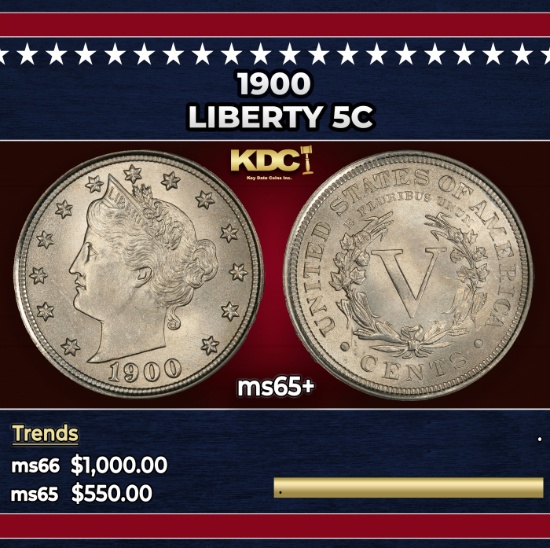 1900 Liberty Nickel 5c ms65+ SEGS