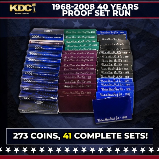 1968-2008 40 Years Proof Set Run - 273 Coins, 41 Complete Sets