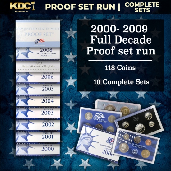 2000-2009 Full Decade Proof Set Run - 118 Coins, 10 Complete Sets