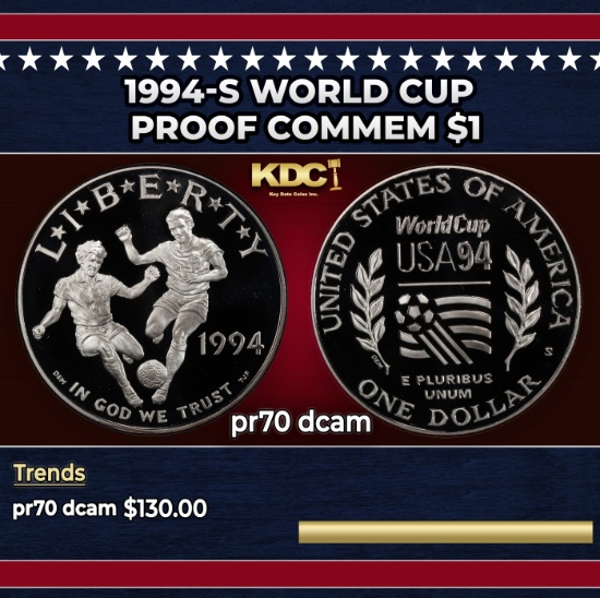 1994-S World Cup Proof Modern Commem Dollar $1 pr70 dcam SEGS
