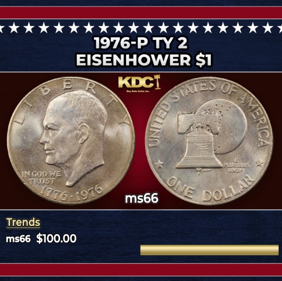 1976-p Ty 2 Eisenhower Dollar $1 ms66 SEGS