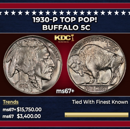 1930-p Buffalo Nickel TOP POP! 5c ms67+ SEGS