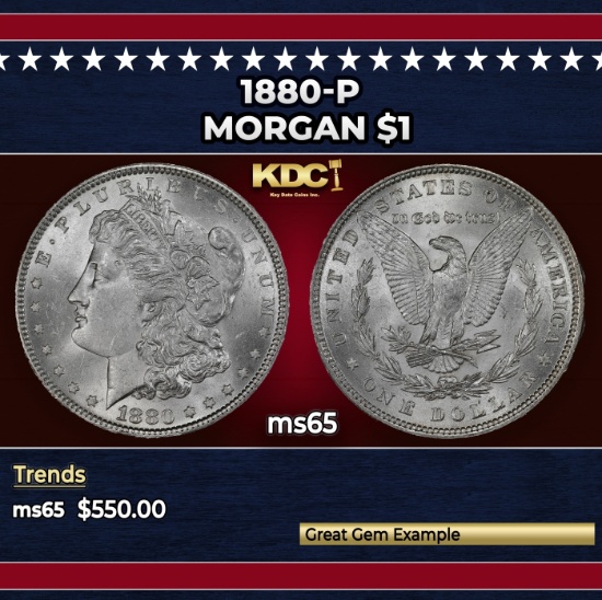 1880-p Morgan Dollar $1 Grades ms65