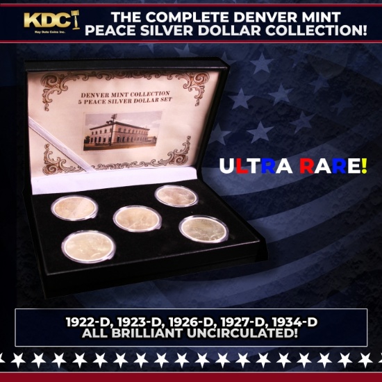 ULTRA RARE Complete Denver Mint Peace Silver dollar Collection! 5 Coins 1922-d, 23-d, 26-d, 27-d, 34