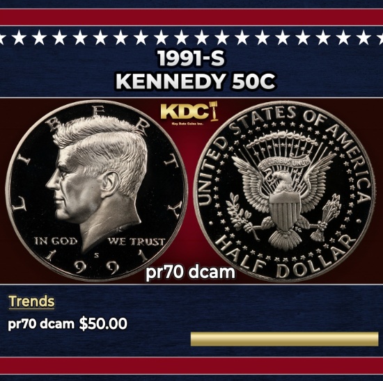 1991-s Proof Kennedy Half Dollar 50c pr70 dcam SEGS