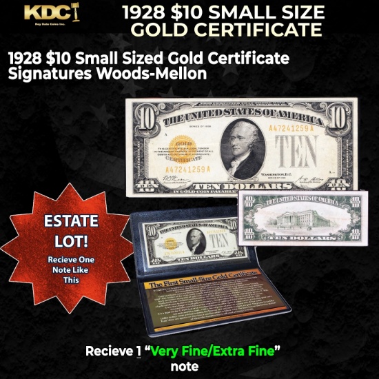 1x 1928 $10 Small Size Gold Certificate Grades VF/XF