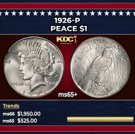 1926-p Peace Dollar $1 ms65+ SEGS